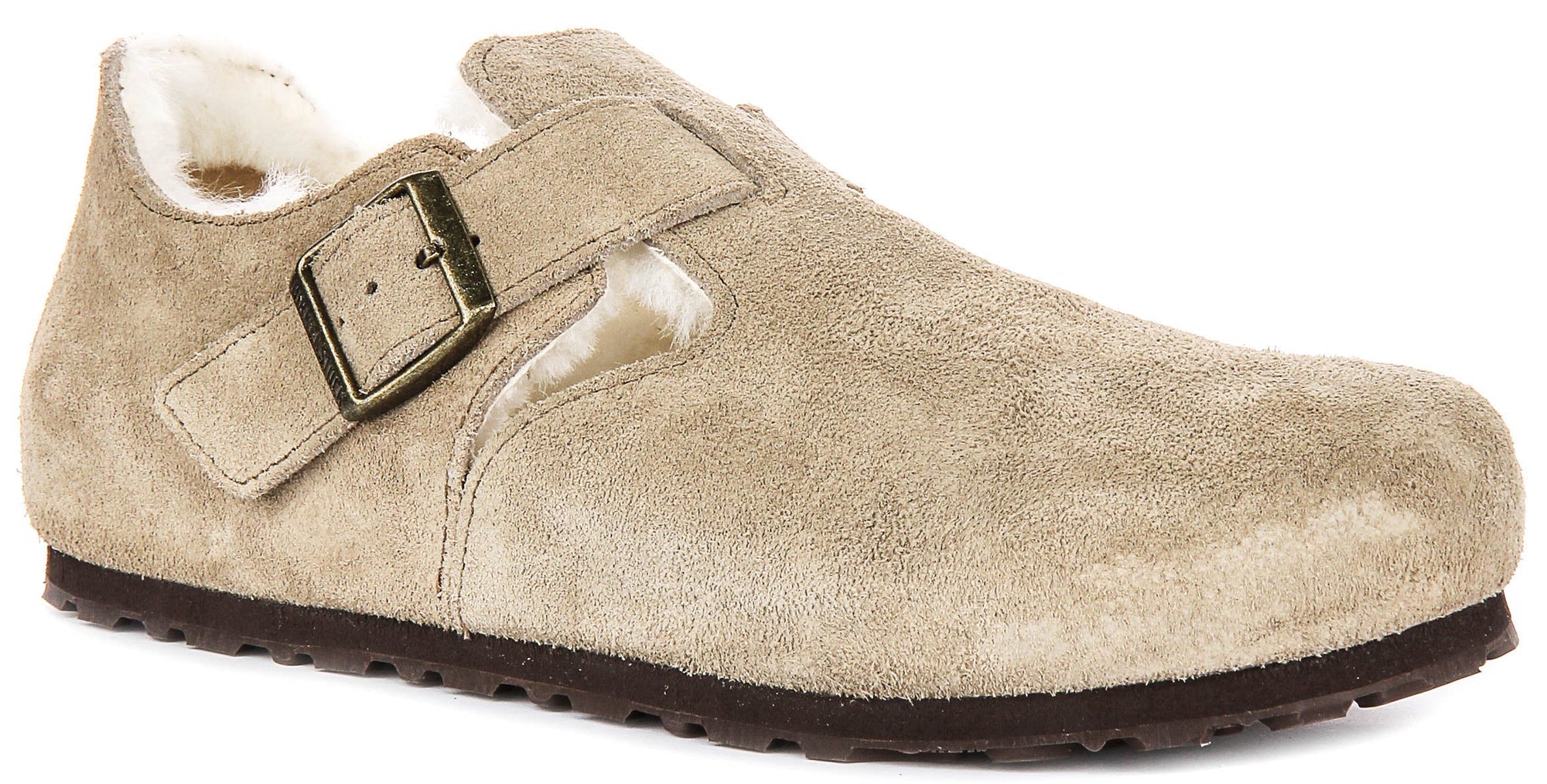 Birkenstock London Clogs | Taupe shearling-lined suede for Men and Women - Narrow Fit