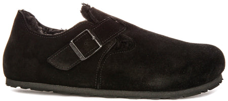 Birkenstock London Clogs | Black shearling-lined suede for Women - Regular Fit