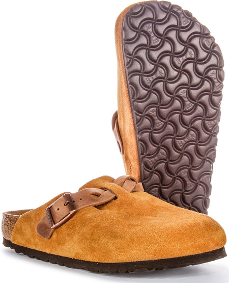 Birkenstock Boston Clogs | Mink suede leather - Braided Strap for Women