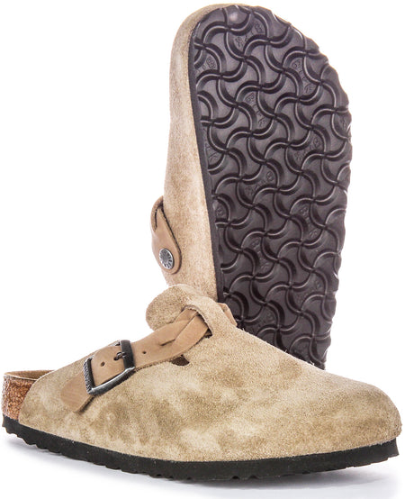 Birkenstock Boston Clogs | Taupe suede leather - Braided Strap for Women